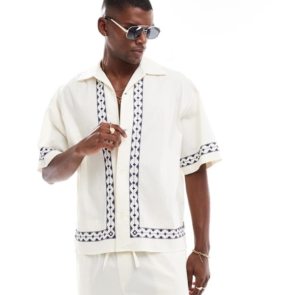 ASOS Jack & Jones Men’s Linen Print Resort Shirt - Size XL - Picture 3 of 5